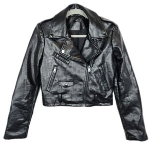 AQUA Croc Embossed Faux Leather Biker Moto Jacket Size Small